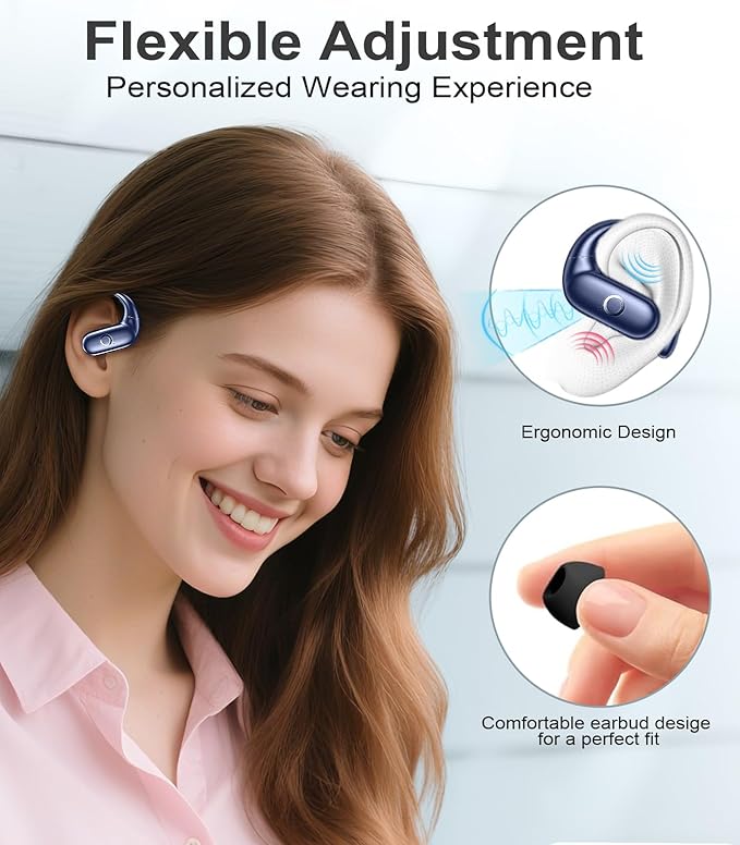 MOZOTER Wireless Earbuds Bluetooth Headphones Sport,Over Ear Buds with Deep Bass Sound,60Hrs Playtime Earphones Redesigned Comfort Fit with Earhooks for Running,Meeting,Workout- Blue