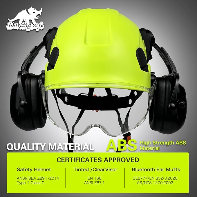 Hard Hats with Visor Bluetooth Ear Muffs Safety Helmet with Visors Mounted Safety Ear muff Hardhats Vented ANSI Z89.1 OSHA