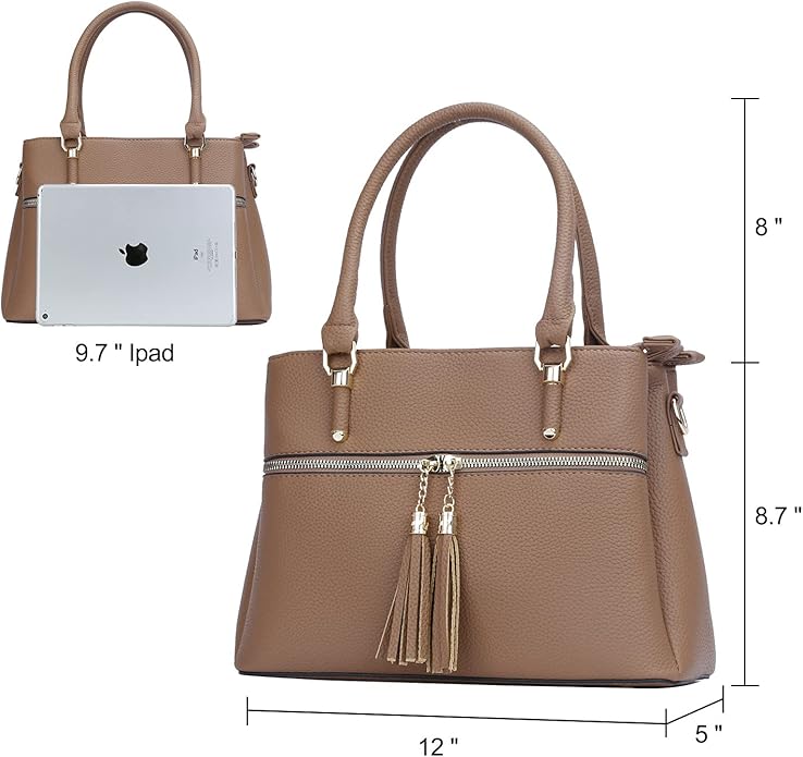 KKXIU Women Satchel Bags Handle Shoulder Handbags and Purses Pockets Zipper Leather Crossbody Bags