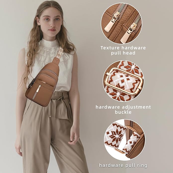 Leather Sling Bag for Women,Travel Small Sling Bag Crossbody Bags for Women-Vegan Leather Fanny Pack Crossbody Bags