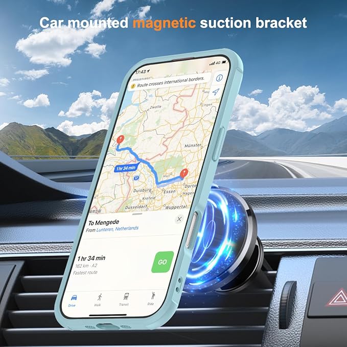 Compatible with iPhone 17 Air Case with Invisible Magnetic O-Ring Stand Military-Grade Translucent Phone Case for iPhone 17 Air 6.5" [Compatible with Mag-Safe][Great Grip Feeling], Blue