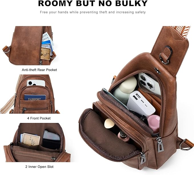 Sling Bag for Women Crossbody Purse Leather Crossbody Bag Fanny Pack Chest Pack for Travel Everyday Vacation