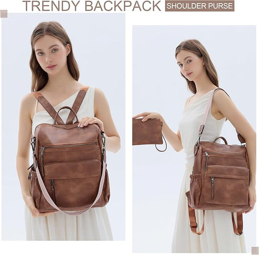 Dora & Liz Womens Backpack Purse Leather Fashion Travel Backpack Purse for Women Designer Ladies Shoulder Bags with Wristlet