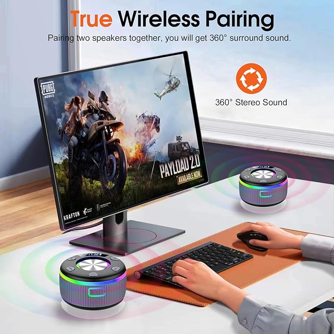 Bluetooth Shower Speaker, Portable Bluetooth 5.3 Speakers Wireless with Time Display, IP7 Waterproof Speakers with RGB Light, Suction Cup, Mini Stereo Speaker for Bathroom Party Beach Gifts, Grey