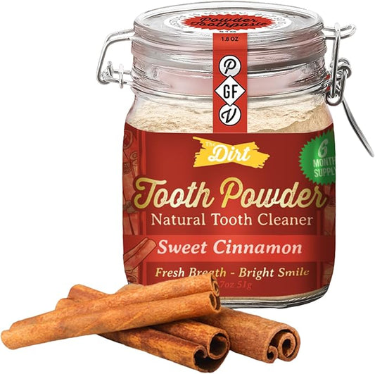 The Dirt - Remineralizing Tooth Powder, Natural Fluoride-Free Teeth Whitening Powder with Hydroxyapatite, Flouride & Gluten Free, Organic Vegan (Sweet Cinnamon, 51g: 6 Month Supply)