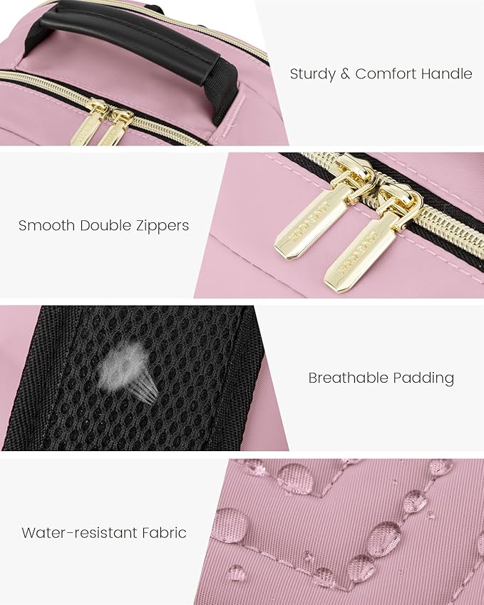 LOVEVOOK Laptop Backpack for Women, Travel Computer Work Bags with 17-inch Laptop Compartment, College School Student Bag Teen Backpacks For Girls, Outdoor Carry On Backpack Purse, Light Pink