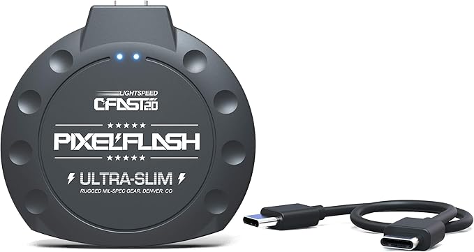 PixelFlash CFast 2.0 Card Reader USB C (Black) - Memory Card Adapter with Cabled Type-C USB 3.1 Gen 2, Up to 10Gbps File Transfer, Ultra-Slim & Anti-Slip Rubber Shell, Compatible with Most Brands & OS