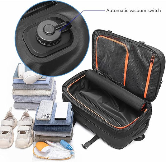 55L Travel Backpack with Built-in Vacuum Seal Backpacks Exapandable Waterproof Air Compression with electronic scale TSA Lock Carry-On Suitcase Luggage Laptop Bag Black