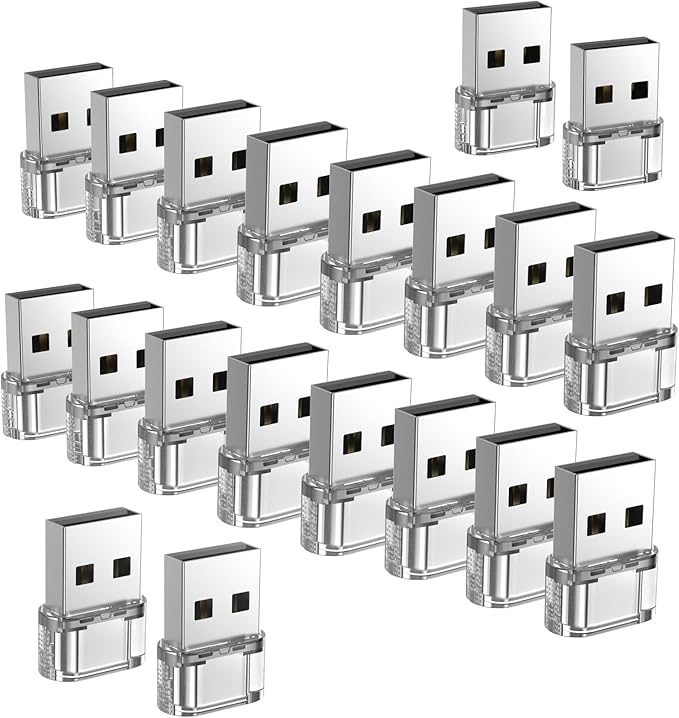 20 Pack USB to USB C Transparent Adapter,USB C Female to A Male Charger Converter Compatible with Apple Watch,iPhone 15 14 13 12 Pro Max Plus,Note,iPad 9 10 Air 5 Mini 6,Galaxy Pixel and etc.