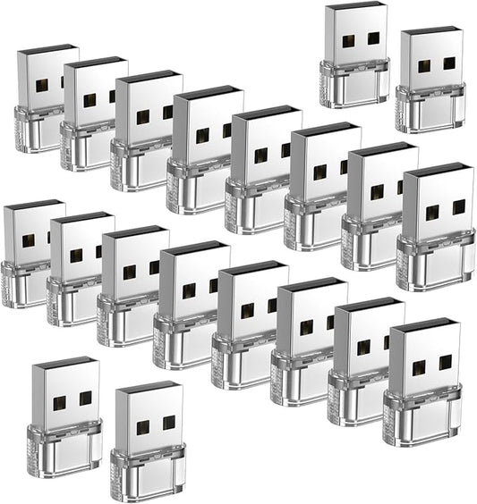 20 Pack USB to USB C Transparent Adapter,USB C Female to A Male Charger Converter Compatible with Apple Watch,iPhone 15 14 13 12 Pro Max Plus,Note,iPad 9 10 Air 5 Mini 6,Galaxy Pixel and etc.
