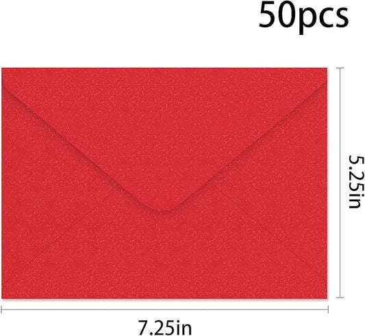 YINUOYOUJIA 50 PCS Pearl Red Envelopes A7,5 x 7 Red Shimmer Envelopes for Invitation,Perfect for Wedding Invitation Cards,Birthday RSVP Invite,5.25 x 7.25 inches