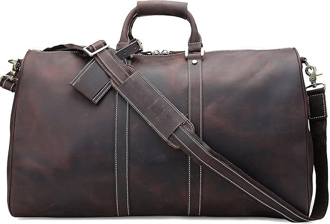 Polare 23'' Classic Full Grain Leather Travel Duffel Weekender Bag Overnight Duffle Bag For Men