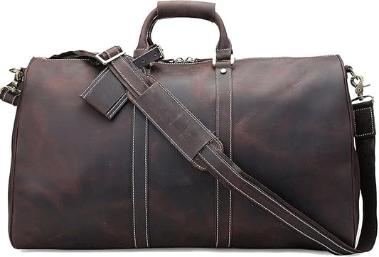 Polare 23'' Classic Full Grain Leather Travel Duffel Weekender Bag Overnight Duffle Bag For Men