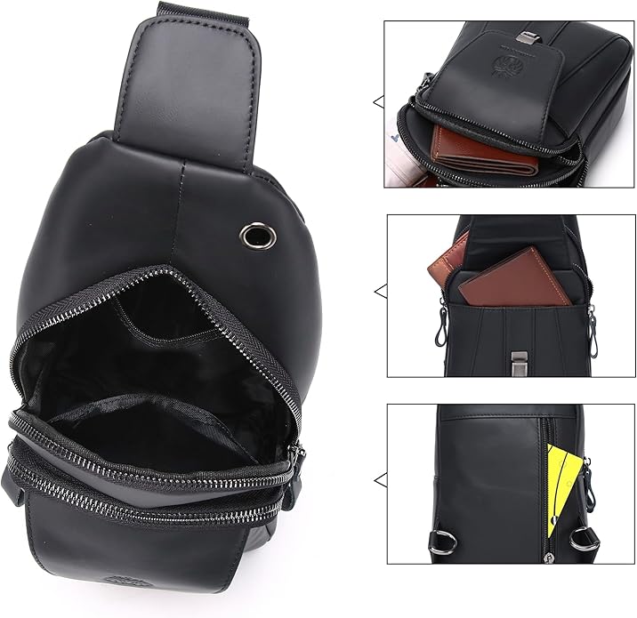 LUKZIJAES Genuine Leather Sling Bag for Men