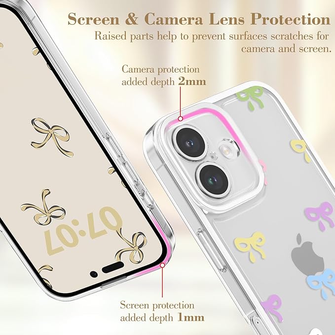 EYZUTAK Case for iPhone 17, Clear Cute Ribbon Bowknot Pattern Aesthetic Transparent Phone Case Raised Camera Protection Stylish Slim Soft Durable TPU Protective Cover for Women Girls - Colorful