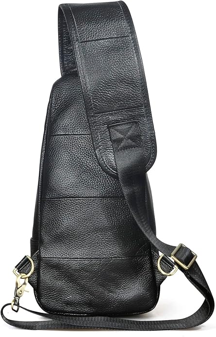 Le'aokuu Men Fashion Casual Tea Designer Travel Hiking Crossbody Chest Sling Bag Rig One Shoulder Strap Bag Men Leather 8015