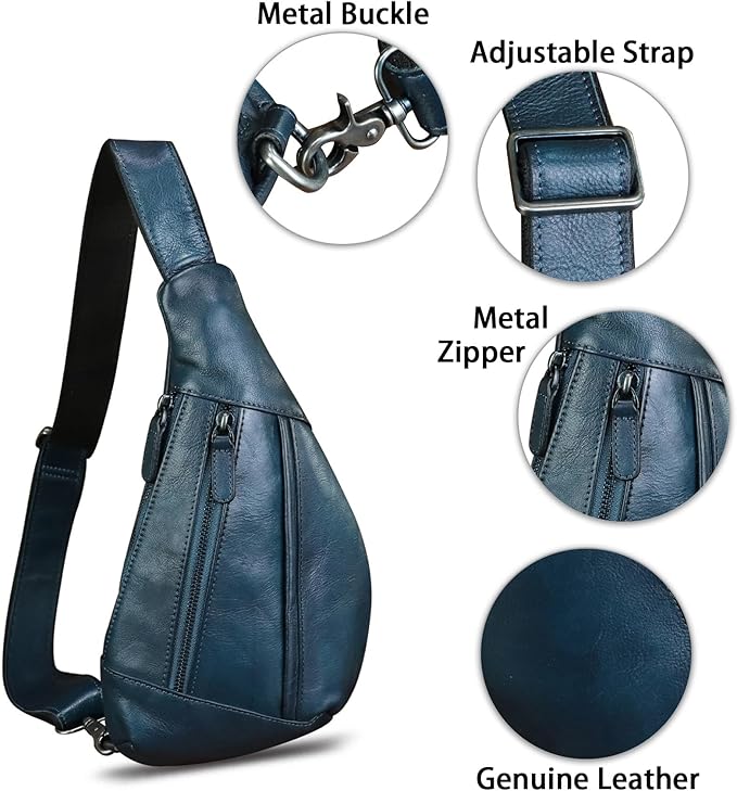 LRTO Genuine Leather Sling Bag for Men and Women Vintage Real Leather Crossbody Chest Bags Backpack Purse for Travel Hiking