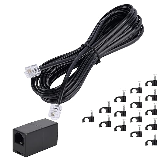 Telephone Extension Cord Phone Cable Line Wire, with Standard RJ11 Plug (15FT-Black)