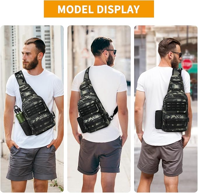 HUNTVP Tactical Sling Bag Crossbody Bag for Men Women EDC Shoulder Bags Molle Sling Backpack Chest Pack for Hiking Hunting Travelling Camping (Type3-Camo)