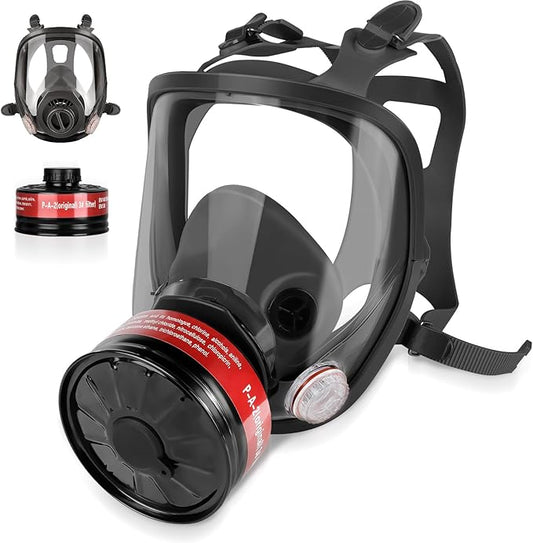 Full Face Gas Respirator Mask - Gas Masks Survival Nuclear and Chemical with Activated Carbon Filters