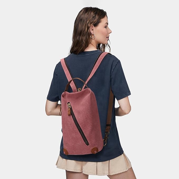 KL928 Canvas Sling Bag crossbody Bags Small Backpack Pack Travel Purse convertible purses for Women Men