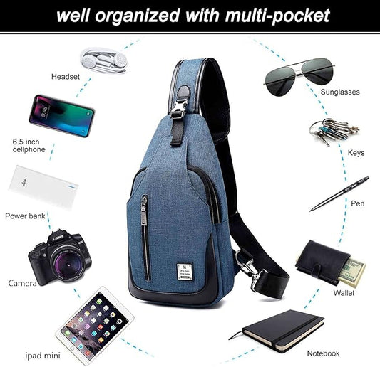 Small Sling Bag Crossbody Backpack Over the Shoulder Bag for Men Women Travel Outdoors, Lightweight Chest Pack (Small, Blue)