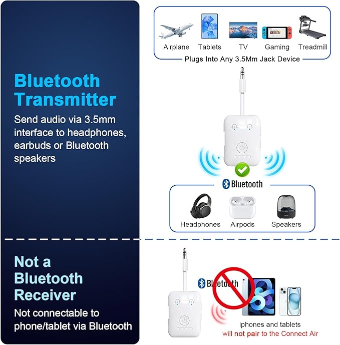 Premium Bluetooth 5.4 Transmitter, Airplane Wireless Adapter, Supports 2 AirPods/Headphones, Bluetooth Transmitter for TV, Airplane, Gym, with aptX Adaptive & Low Latency