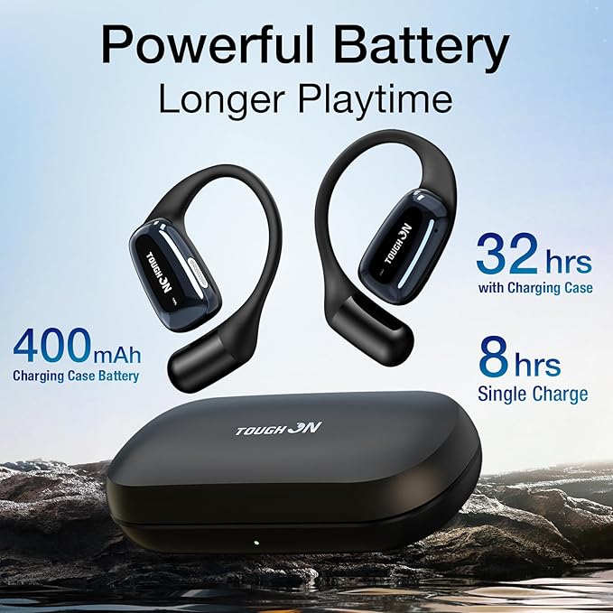 Open Ear Headphones OpenPro Earbuds- Bluetooth 5.4 Wireless Earbuds with Earhooks, Lightweight & Soft, 32H Playtime, Dual Mic Clear Call, IPX5 Sweat Resistant for Running Walking Workout