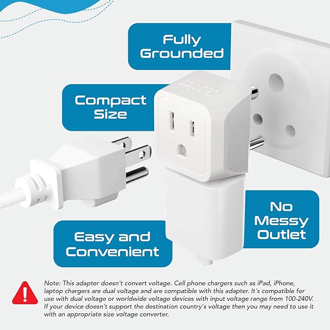 Ceptics US to India Plug Adapter works in Nepal, Maldives, Pakistan, India Power Adapter, Dual USA Input, Grounded Travel Adapter for Indian plug, Perfect for Phones, Laptop Chargers, 3 Pack (CT-10)
