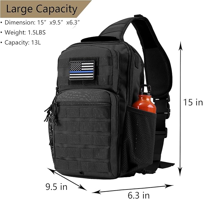 Tactical Shoulder Sling Bag, Small Chest Pack, 13L Backpack for Men Outdoor Sports, Black