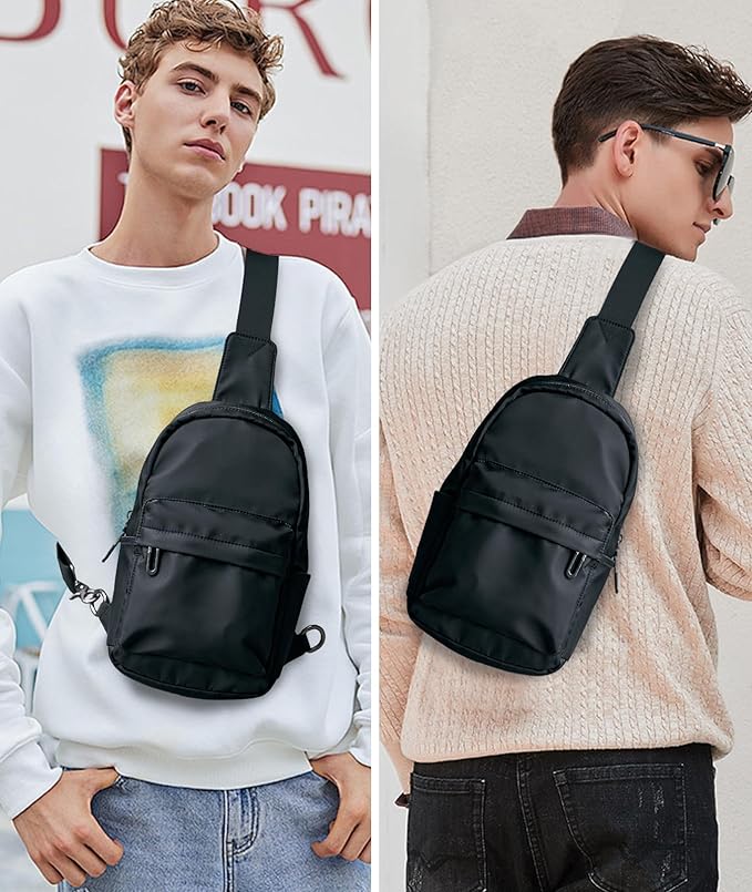 Sling Bag for Men Samll Crossbody Backpack 4.7L Black Anti theft Sling Bags Every Day Pack for Travel Hiking Daily Casual