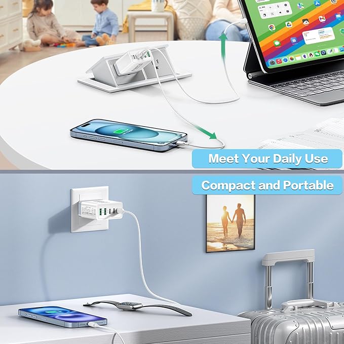 USB C Fast Charger Block,50W 5-Port Wall Charger Brick,2 USB A & 3 USB C PD3.0 Power Adapter Multiport Type C Charging Plug for iPhone 16/15/14/13,iPad mini/Pro,Galaxy