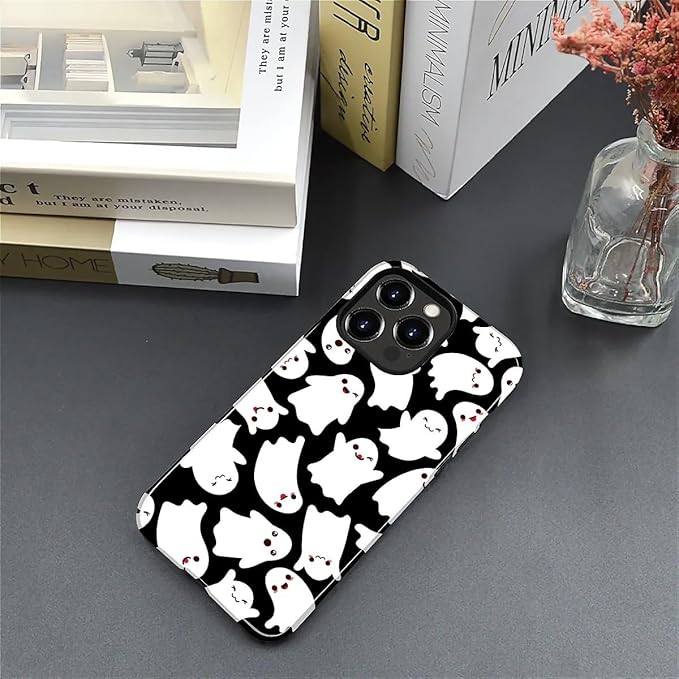 Case for iPhone 15 Pro Max Case,Halloween Ghosts Bats Design - Hybrid Dual Protection Silicone + Hard PC Shockproof Full Body Cover Slim Anti-Scratch Protective Case for Men Women