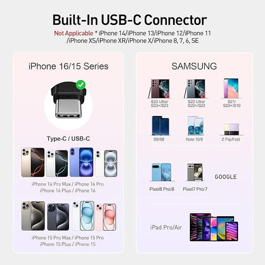 iWALK Small Portable Charger, 4,800mAh 18W PD Fast Charging Power Bank with Built-in USB-C Connector, External Mini Battery Pack for Samsung Galaxy S25/S24/S23, Android, iPhone 15/16/Pro/Max, White