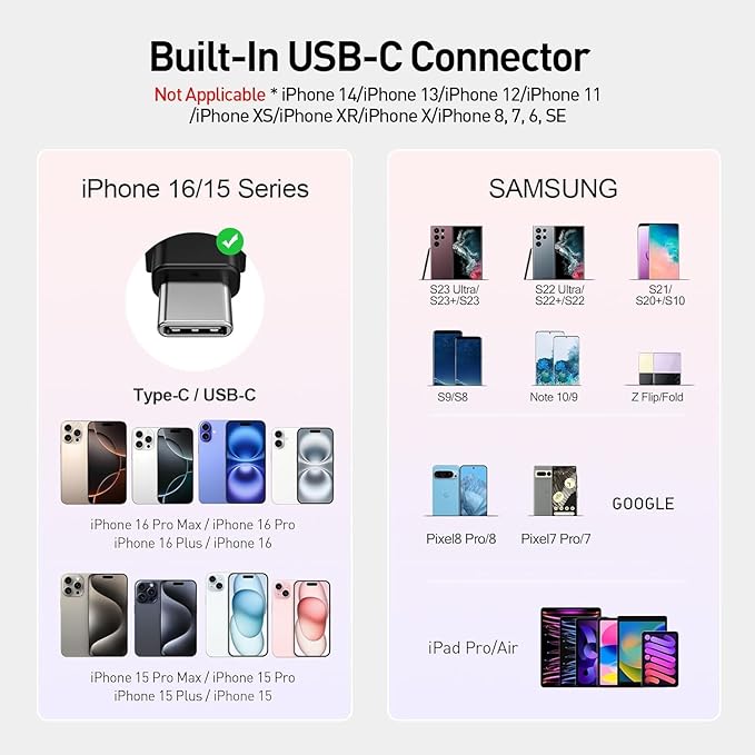 iWALK USB-C Portable Charger for iPhone 17/16/15, Mini 20W 4,800mAh Wireless Power Bank Fast Charging Travel Battery Pack Compatible with iPhone 17/16/15 Plus/17 Pro/17 Pro Max, Andriod Phone Samsung