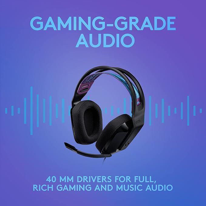 Logitech G335 Wired Gaming Headset, with Flip to Mute Microphone, 3.5mm Audio Jack, Memory Foam Earpads, Lightweight - Black