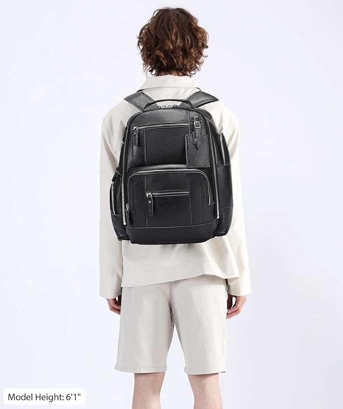 LANNSYNE Leather Backpack for Men, 15.6" Laptop Backpack Camping Travel 24L Rucksack