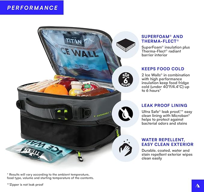 Arctic Zone Titan Deep Freeze Fridge Expandable Insulated Horizontal Lunch Pack, Grey