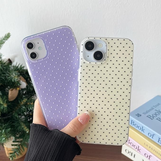 Compatible with iPhone 15 Case, Fashion Cute Aesthetic Polka Dot Phone Case for Women, Shockproof Slim Soft TPU and Hard PC Protective Phone Cover for iPhone 15 6.1", Yellow