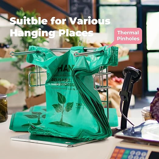 FMP Brands 1000 Count Eco Biodegradable Plastic Grocery Bags with Handles, Reusable Plastic Shopping Bags Bulk for Small Business, Restaurant, Groceries, Supermarket