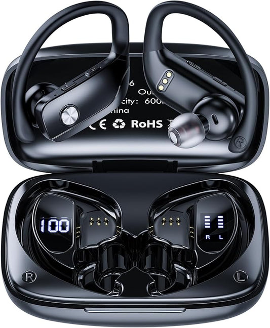 Wireless Earbuds Bluetooth Headphones 48Hrs Play Back Sports Earphones with LED Display Built in Mic Deep Bass Stereo in Ear Waterproof Headset for Workout Gaming Running