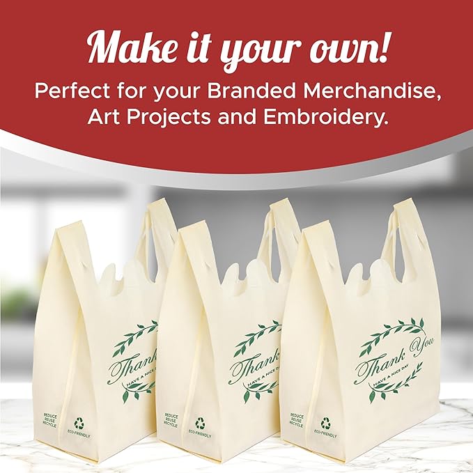 Simply Cool 300 Pack Reusable Thank You Eco-Friendly Grocery T-Shirt Shopping Bags 21.5”x12.2”x7.2” Durable, Recyclable Shopping Bags Washable, Foldable, Portable Tote Bags Bulk