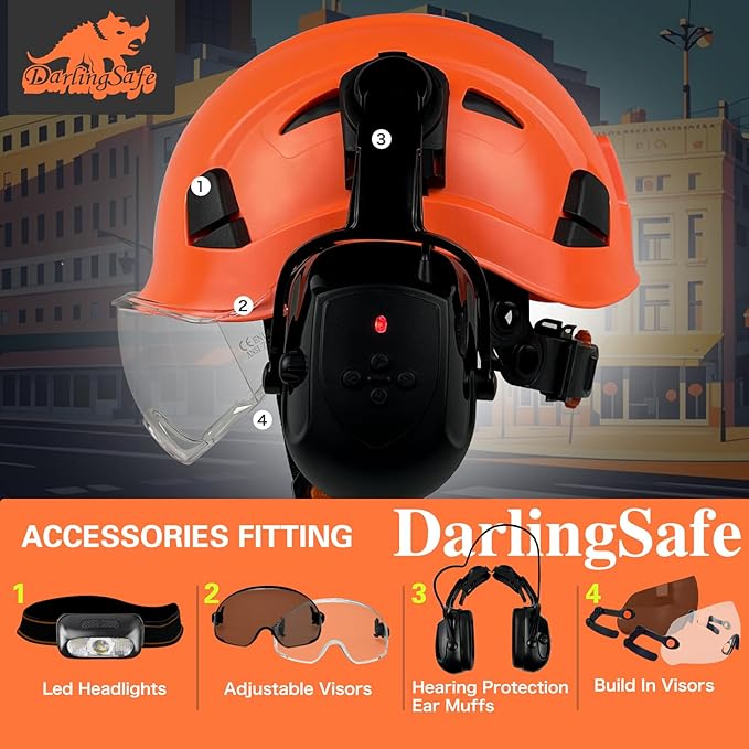 Hard Hats with Visor Bluetooth Ear Muffs Safety Helmet with Visors Mounted Safety Ear muff Hardhats Vented ANSI Z89.1 OSHA