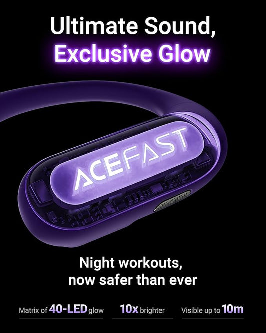 ACEFAST AceFit Pro Open-Ear Headphones, Night Safety Mode for Sports, Powerful Bass, 7.6g Ultra-Comfort, Bluetooth 5.4, 30H Playtime with Digital Display, IP54 Sports Earbuds for Running & Workouts