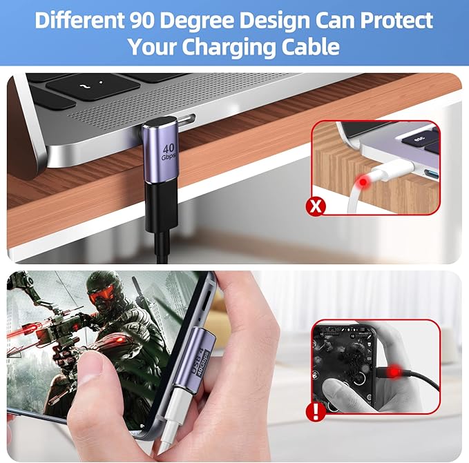 USB C Adapter (7 Pack) with 100W 40 Gbps 8K 60Hz, 90 Degree Right Angle, Straight, Female to Male, USB C Extender for TB3/4, MacBook Pro/Air, Steam Deck and More Type C Devices