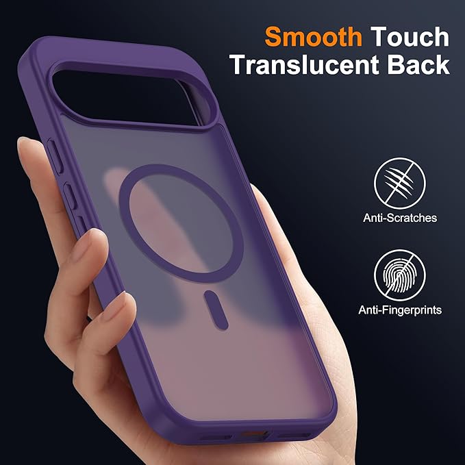 Compatible with Google Pixel 9 Case & Google Pixel 9 Pro Case with Magnetic [Compatible with Mag-Safe] Slim Translucent Matte Phone Cases with Anti-Fingerprint Tech, Purple