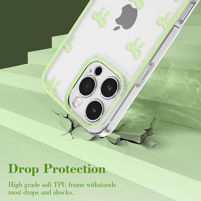 EYZUTAK Case for iPhone 17 Pro Max, Clear Cute Ribbon Bowknot Pattern Aesthetic Transparent Phone Case Raised Camera Protection Stylish Slim Soft Durable TPU Protective Cover for Women Girls - Green