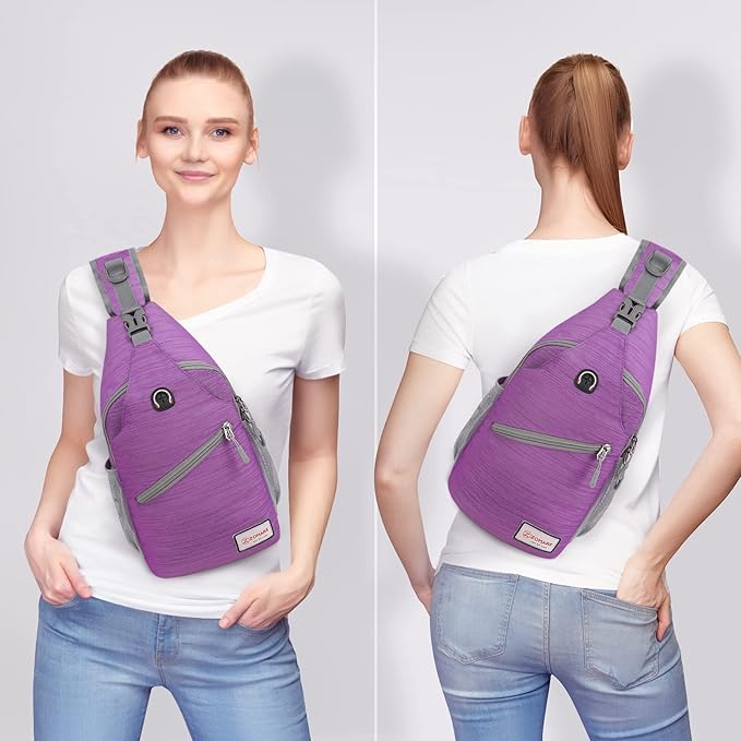 ZOMAKE Sling Bag,Small Crossbody Sling Backpack,Water Resistant Shoulder Daypack for Travel,Anti Thief Chest Bag for Hiking(Purple(Stripe))