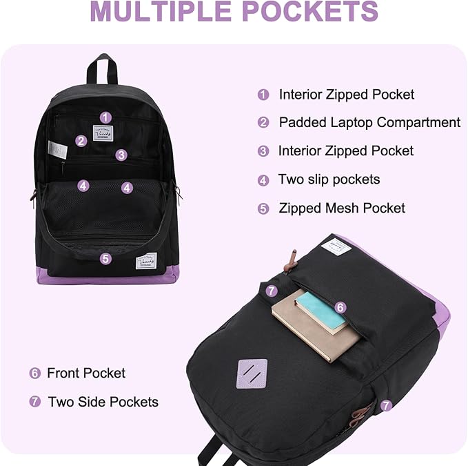 Backpack for Men Women,VASCHY Classic Water-resistant Lightweight Travel School Backpack Casual Daypack