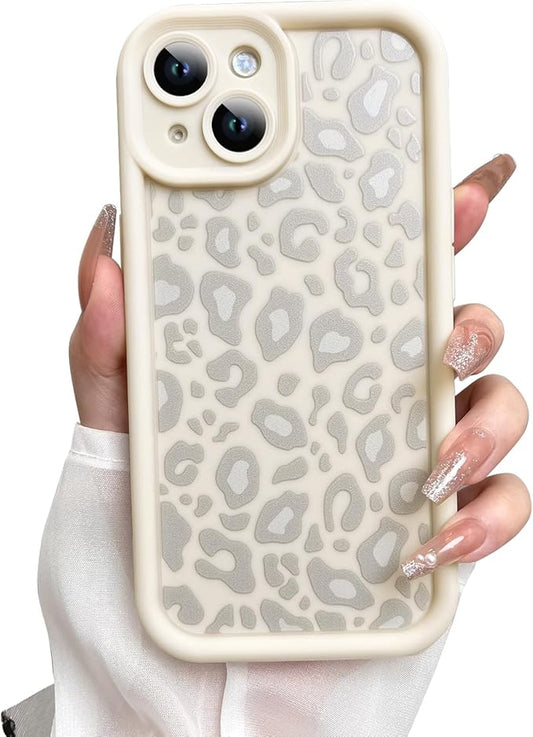 KANGHAR Case for iPhone 15 Leopard Printed Pattern Cute Cheetah Phone Case Soft TPU Shockproof Protective Cover for iPhone 15 6.1 Inch Beige with Gray Prints